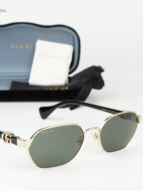 Gucci Women Sunglasses Gold Black Grey Geometric GG1593S 001 BRAND NEW